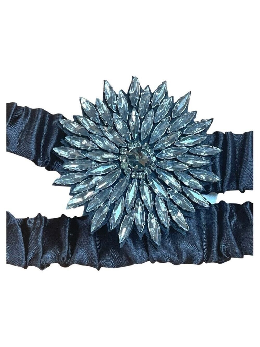 LOFT Vintage Rhinestone jewel Black Satin Stretch  Belt Bling 27”